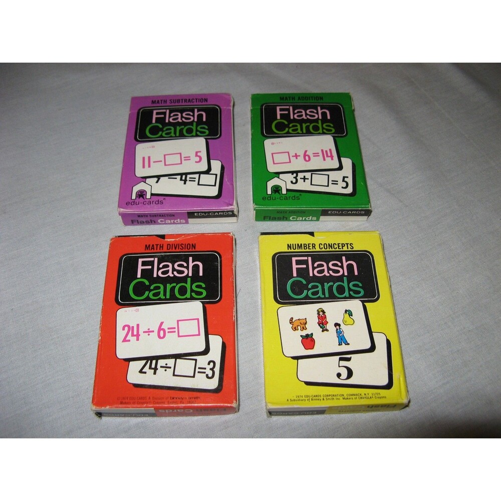 Edu-Cards Vintage 1974 Lot Of 4 Math Based Flash Card Sets Home School Education